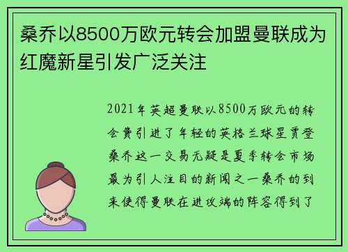 桑乔以8500万欧元转会加盟曼联成为红魔新星引发广泛关注